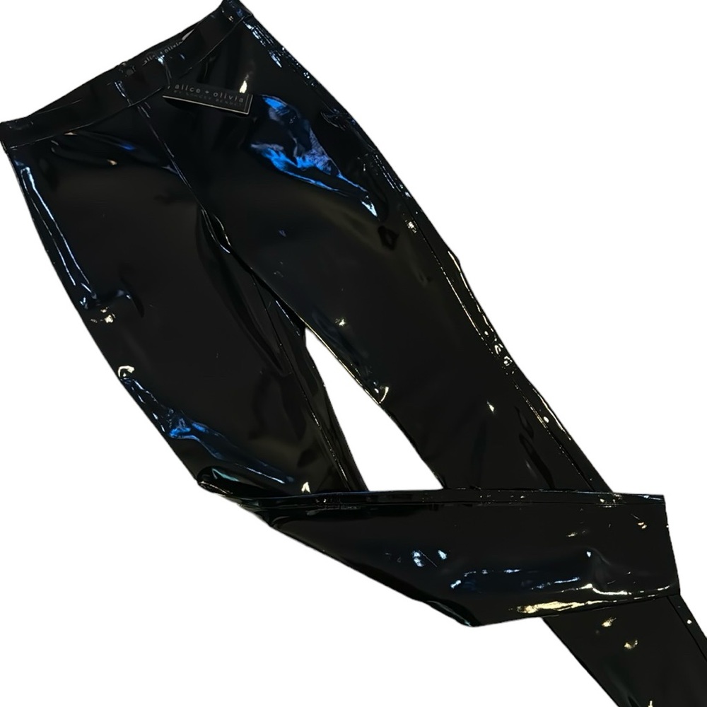 Alice Olivia black patent leather pleather skinny pants no pockets zip back sz 4